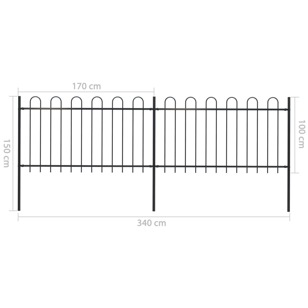 Recinzione Giardino con Punta Tonda in Acciaio 3,4x1 m Nera - homemem39