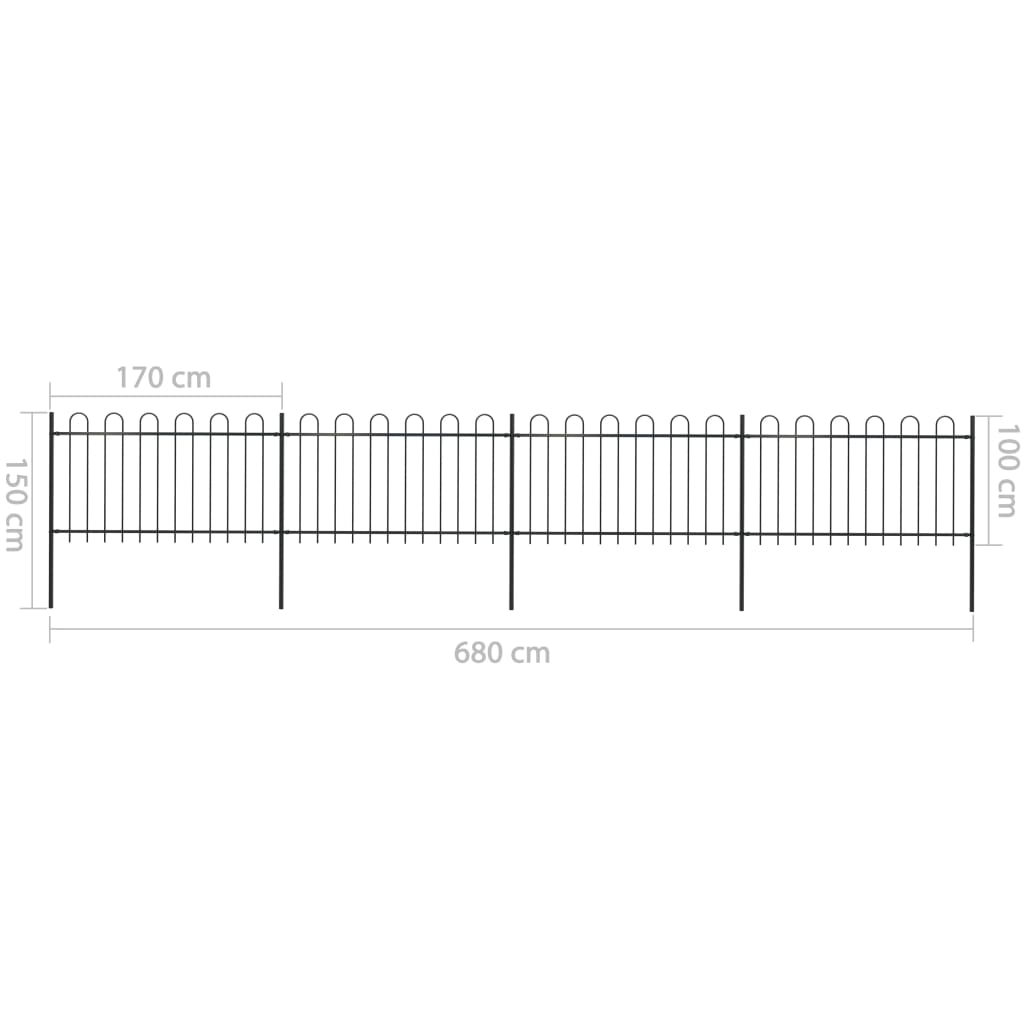 Recinzione da Giardino con Punta Tonda in Acciaio 6,8x1 m Nera - homemem39