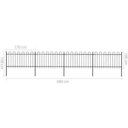 Recinzione da Giardino con Punta Tonda in Acciaio 6,8x1 m Nera - homemem39