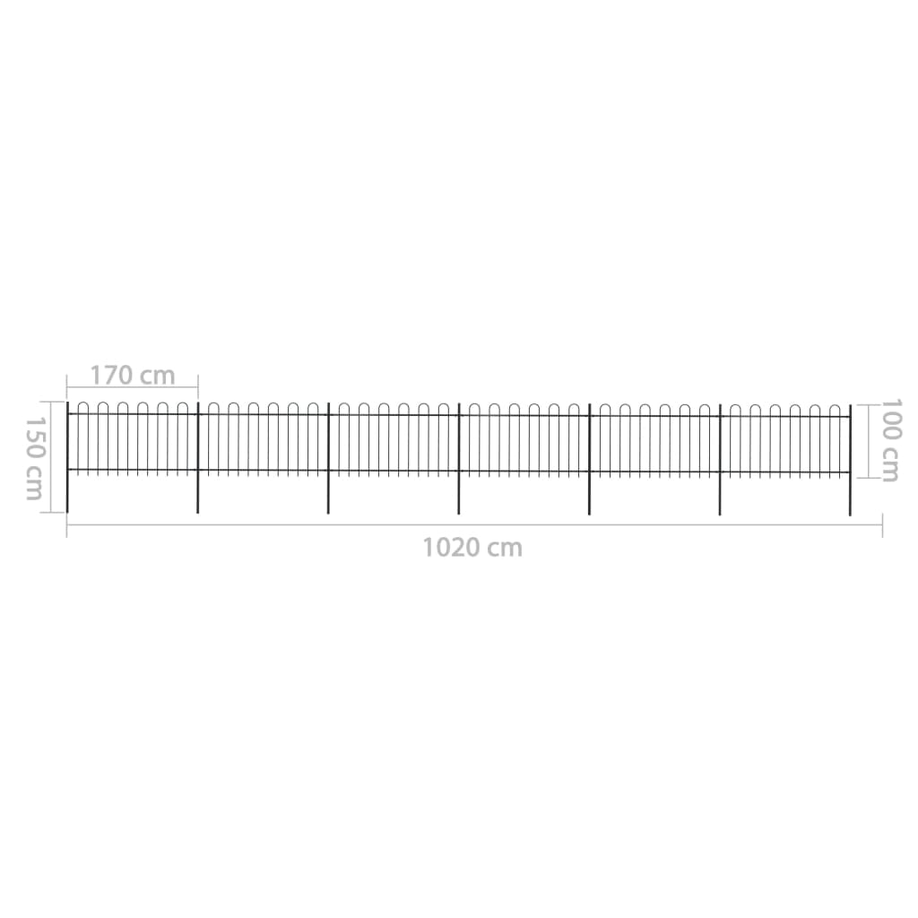 Recinzione da Giardino con Punta Tonda in Acciaio 10,2x1 m Nera - homemem39