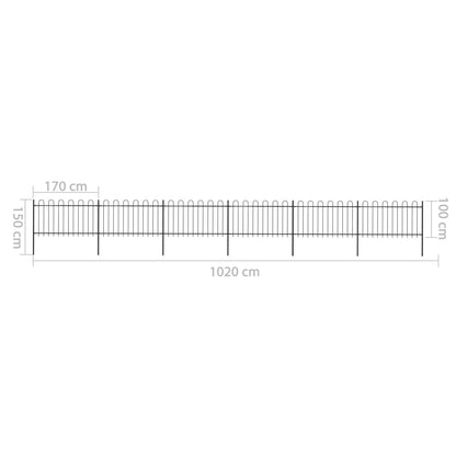 Recinzione da Giardino con Punta Tonda in Acciaio 10,2x1 m Nera - homemem39