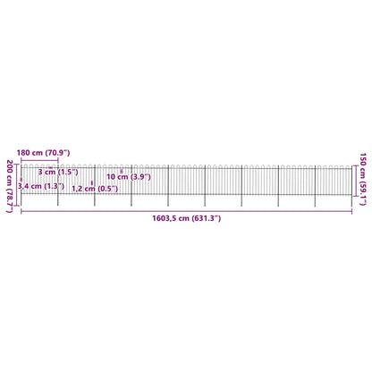 Recinzione da Giardino con Parte Superiore ad Anello in Acciaio 1603,5x150 cm Nero