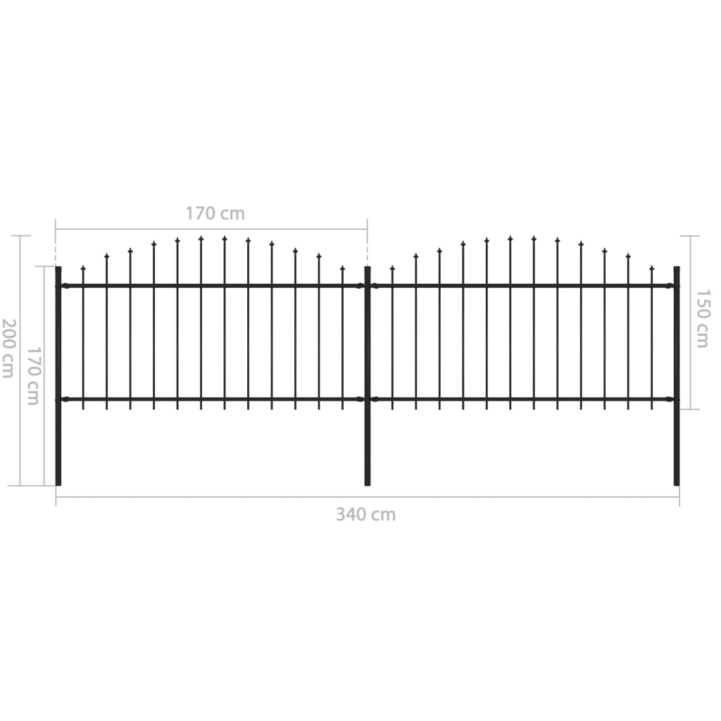 Recinzione Giardino Punta a Lancia (1,25-1,5)x3,4m Acciaio Nero