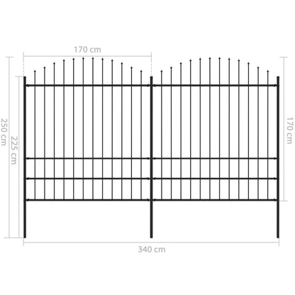 Recinzione Giardino Punta a Lancia (1,75-2)x3,4m Acciaio Nera