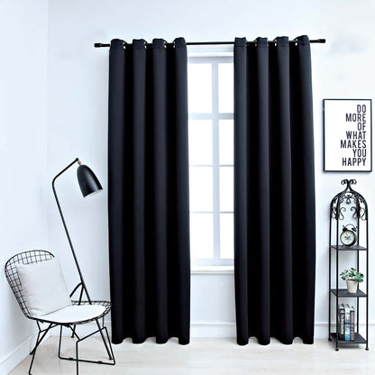 Tende Oscuranti con Anelli in Metallo 2 pz Nere 140x175 cm | homemem39