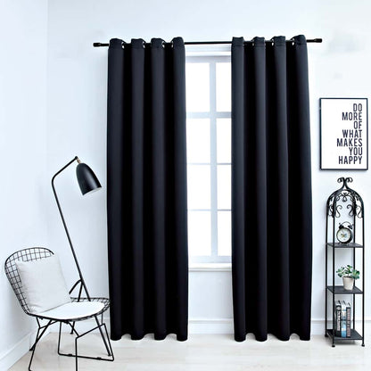 Tende Oscuranti con Anelli in Metallo 2 pz Nere 140x245 cm | homemem39