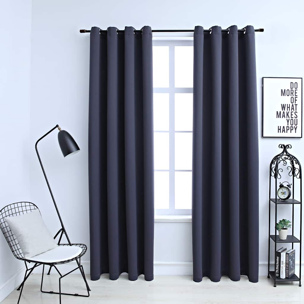 Tende Oscuranti con Anelli in Metallo 2 pz Antracite 140x245 cm | homemem39