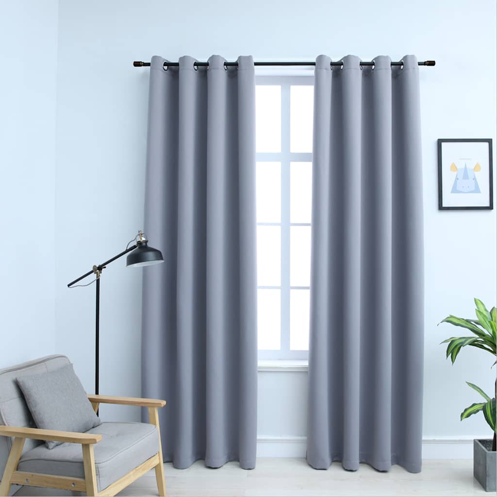 Tende Oscuranti con Anelli in Metallo 2 pz Grigie 140x175 cm
