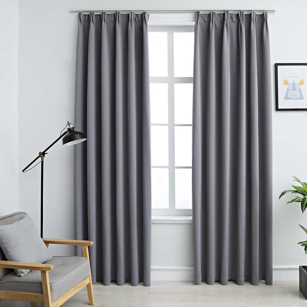 Tende Oscuranti con Ganci 2 pz Grigie 140x245 cm | homemem39