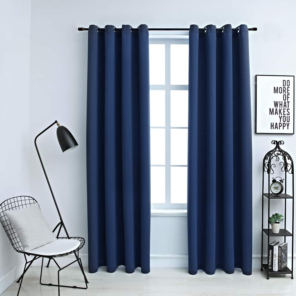 Tende Oscuranti con Anelli in Metallo 2 pz Blu 140x175 cm | homemem39