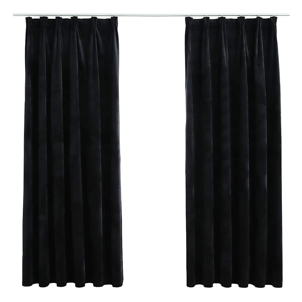 Tende Oscuranti con Ganci 2 pz Nere in Velluto 140x175 cm | homemem39