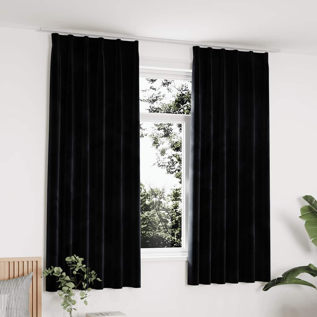 Tende Oscuranti con Ganci 2 pz Nere in Velluto 140x175 cm | homemem39