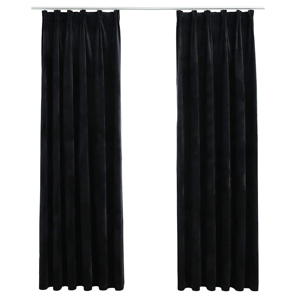 Tende Oscuranti con Ganci 2 pz Nere in Velluto 140x225 cm | homemem39