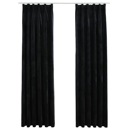 Tende Oscuranti con Ganci 2 pz Nere in Velluto 140x245 cm | homemem39