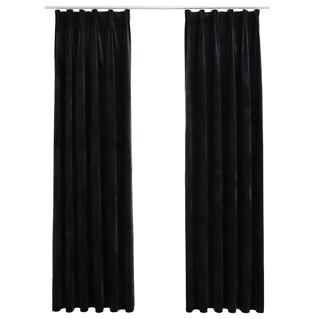 Tende Oscuranti con Ganci 2 pz Nere in Velluto 140x245 cm
