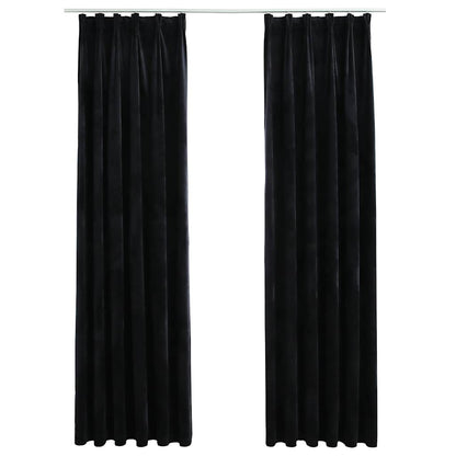 Tende Oscuranti con Ganci 2 pz Nere in Velluto 140x245 cm