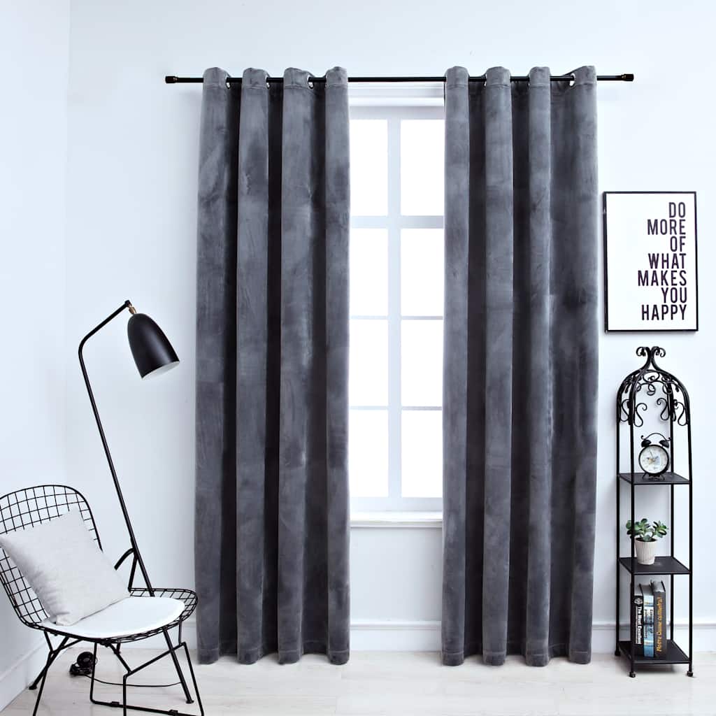 Tende Oscuranti con Anelli 2 pz Antracite in Velluto 140x225 cm | homemem39