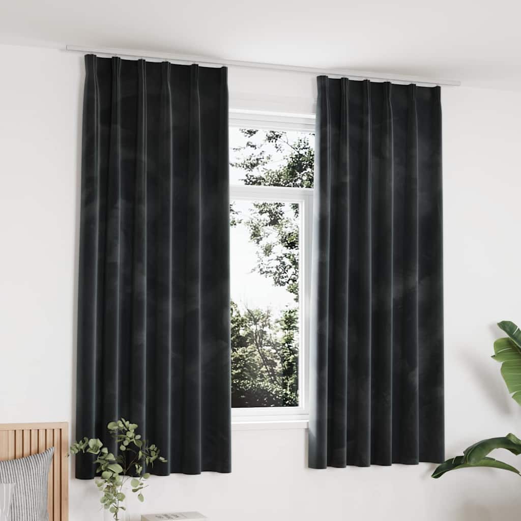 Tende Oscuranti con Ganci 2 pz Antracite in Velluto 140x175 cm