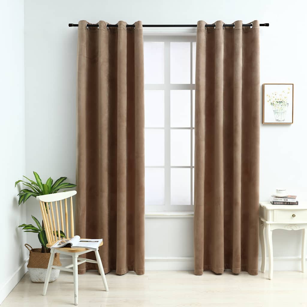 Tende Oscuranti con Anelli 2 pz Beige in Velluto 140x245 cm | homemem39