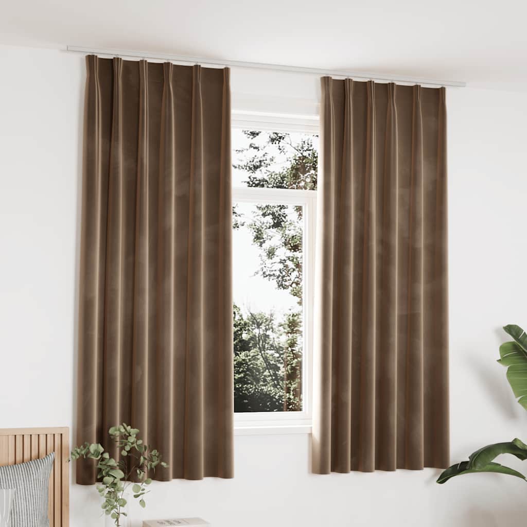 Tende Oscuranti con Ganci 2 pz Beige in Velluto 140x175 cm | homemem39