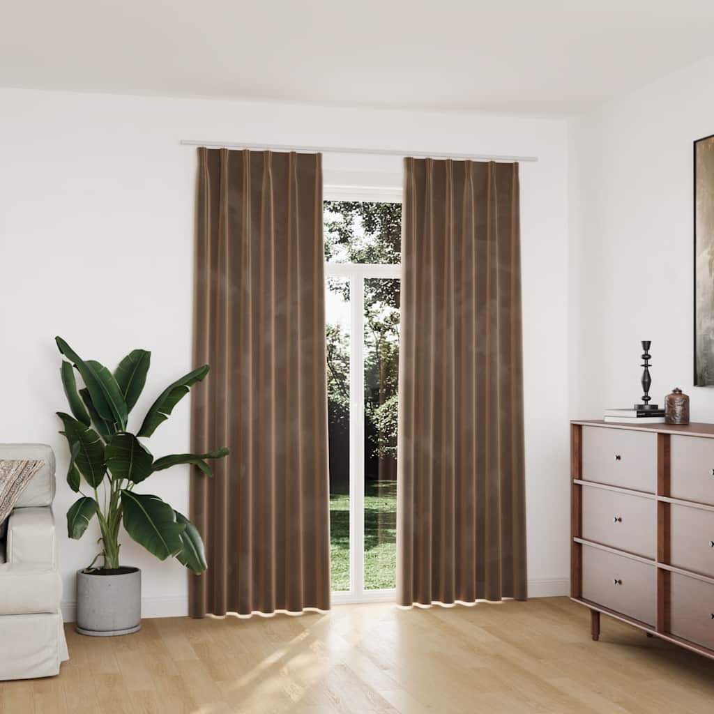 Tende Oscuranti con Ganci 2 pz Beige in Velluto 140x225 cm | homemem39