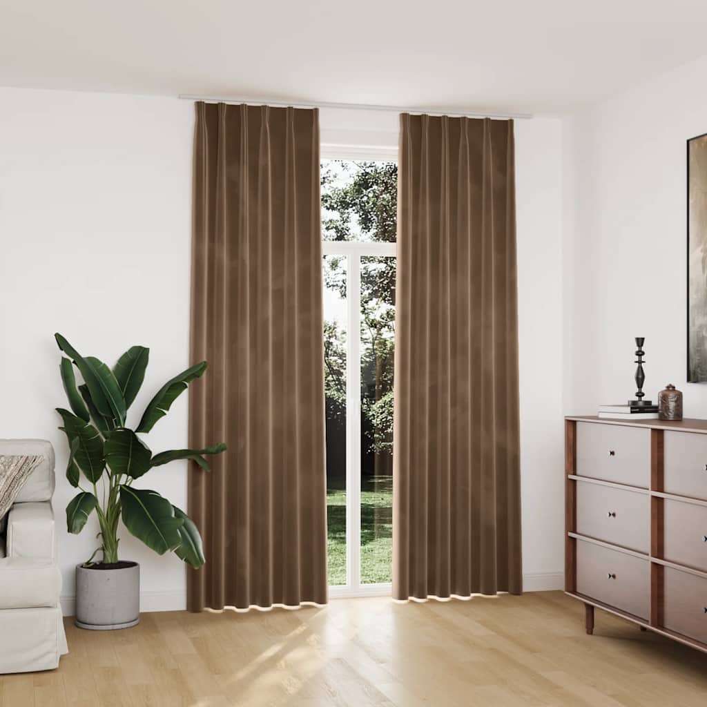 Tende Oscuranti con Ganci 2 pz Beige in Velluto 140x245 cm | homemem39