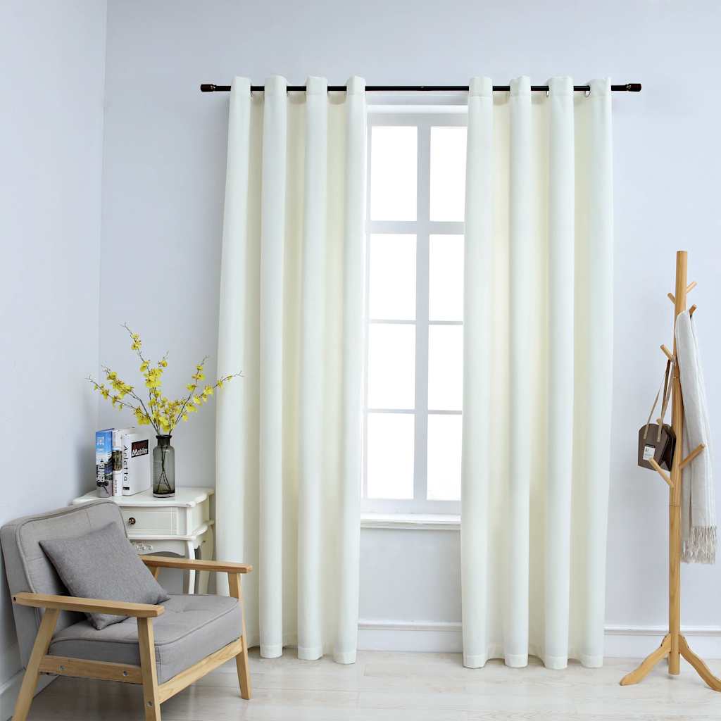 Tende Oscuranti con Anelli 2 pz Crema in Velluto 140x175 cm | homemem39