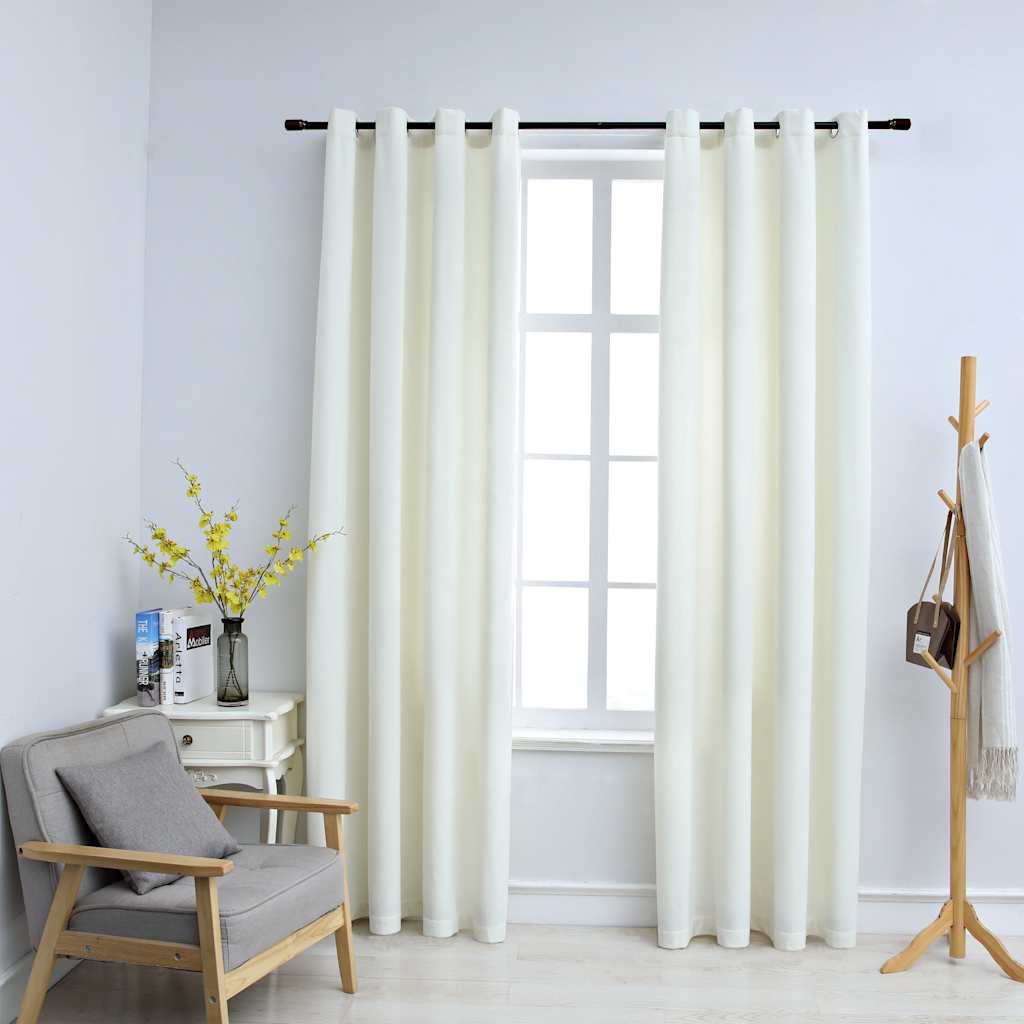 Tende Oscuranti con Anelli 2 pz Crema in Velluto 140x225 cm | homemem39