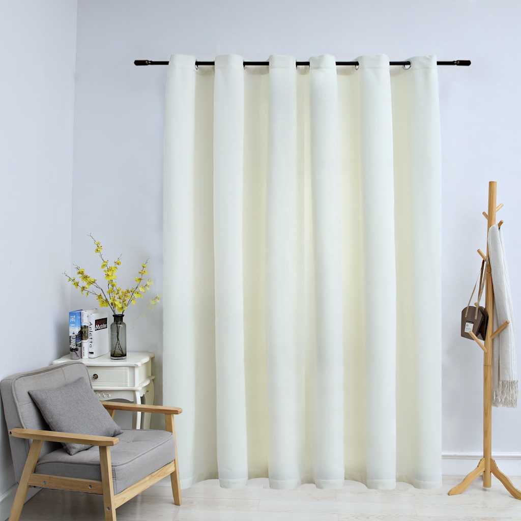 Tenda Oscurante con Anelli in Metallo Velluto Crema 290x245 cm | homemem39