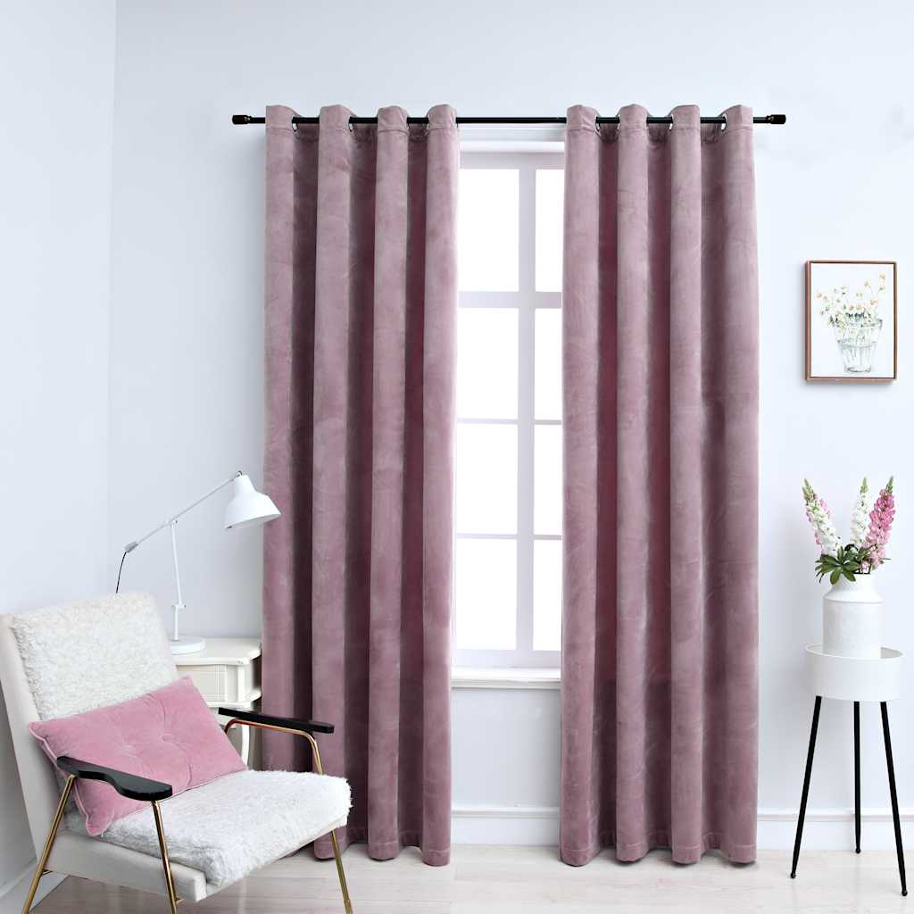 Tende Oscuranti con Anelli 2pz Rosa Antico in Velluto 140x245cm | homemem39