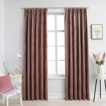 Tende Oscuranti con Ganci 2 pz Rosa Antico in Velluto 140x225cm