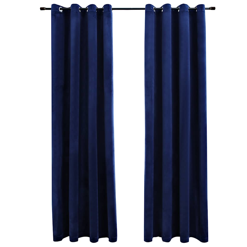 Tende Oscuranti con Anelli 2 pz Blu Scuro in Velluto 140x245 cm | homemem39