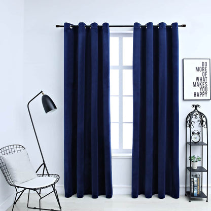Tende Oscuranti con Anelli 2 pz Blu Scuro in Velluto 140x245 cm | homemem39