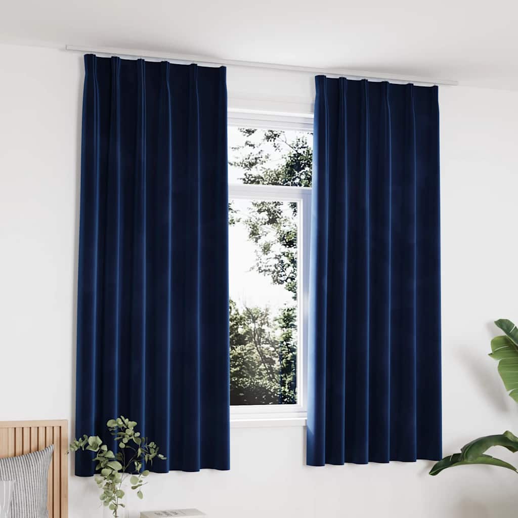 Tende Oscuranti con Ganci 2 pz Blu Scuro in Velluto 140x175 cm | homemem39