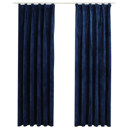 Tende Oscuranti con Ganci 2 pz Blu Scuro in Velluto 140x225 cm | homemem39