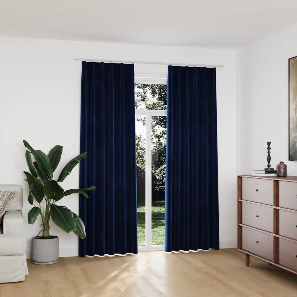 Tende Oscuranti con Ganci 2 pz Blu Scuro in Velluto 140x225 cm | homemem39