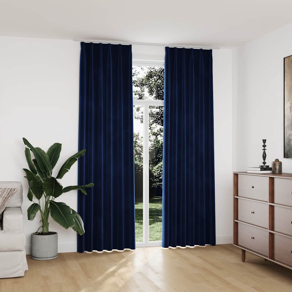 Tende Oscuranti con Ganci 2 pz Blu Scuro in Velluto 140x245 cm | homemem39