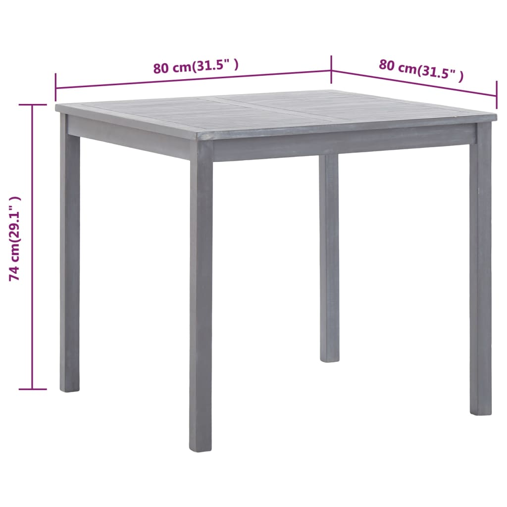 Tavolo da Giardino Grigio 80x80x74 cm Legno Massello di Acacia | homemem39