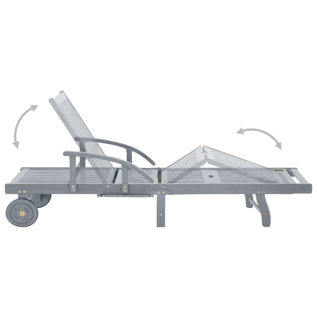 Lettino Prendisole da Giardino Legno Massello di Acacia Grigio - homemem39