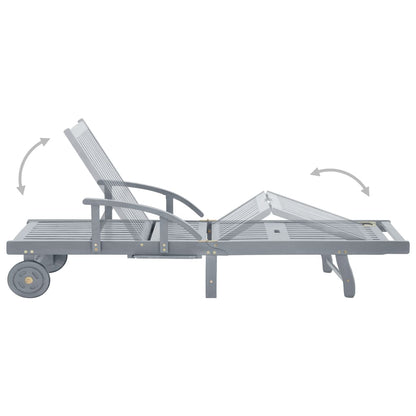 Lettino Prendisole da Giardino Legno Massello di Acacia Grigio - homemem39