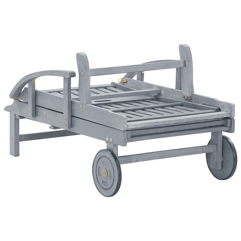 Lettino Prendisole da Giardino Legno Massello di Acacia Grigio - homemem39