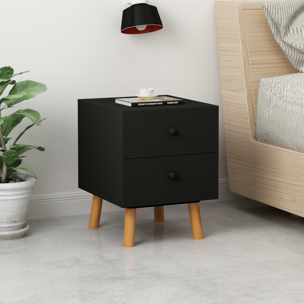 Comodini 2 pz Neri 40x30x50 cm Legno Massello di Pino | homemem39