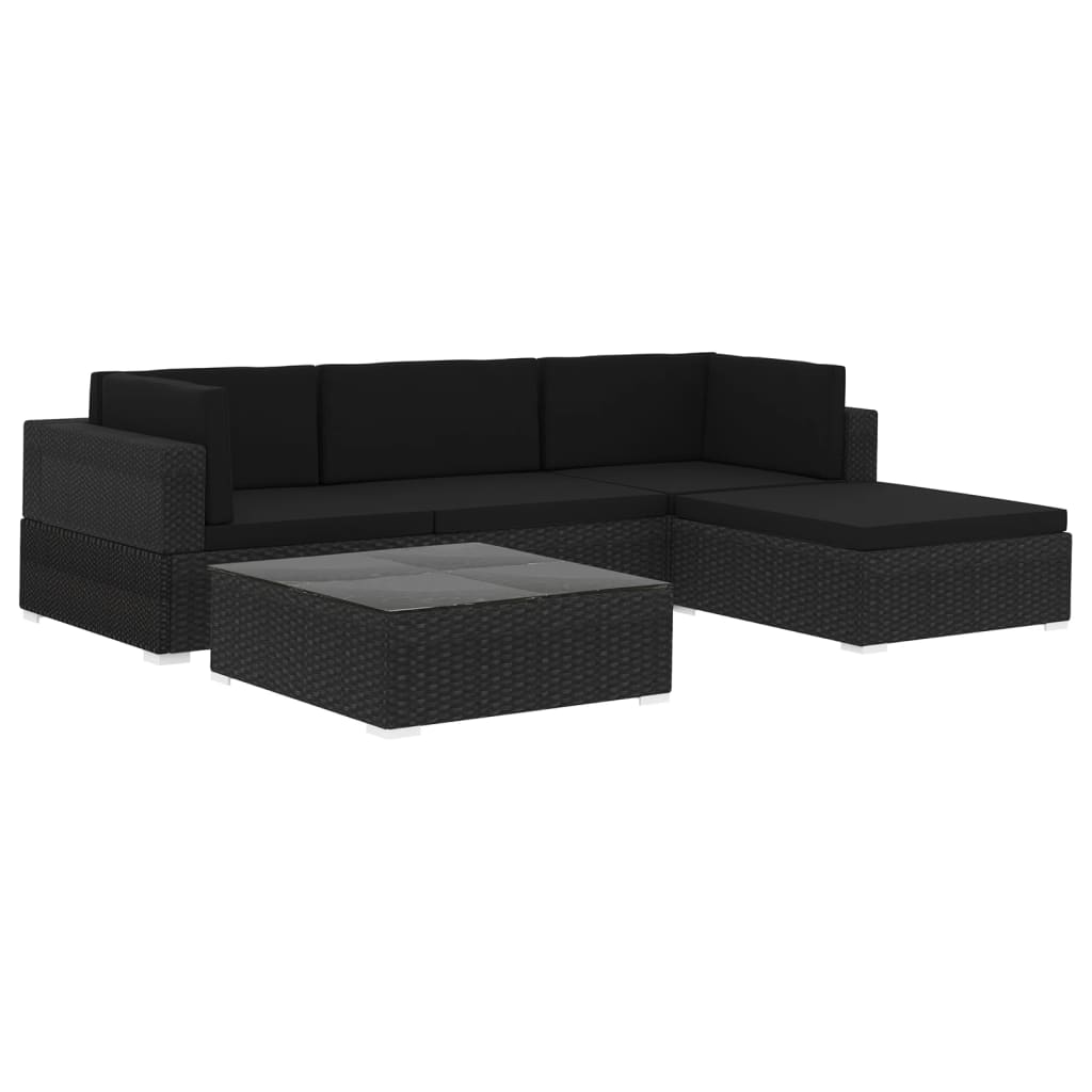 Set Divani da Giardino 5 pz con Cuscini in Polyrattan Nero - homemem39