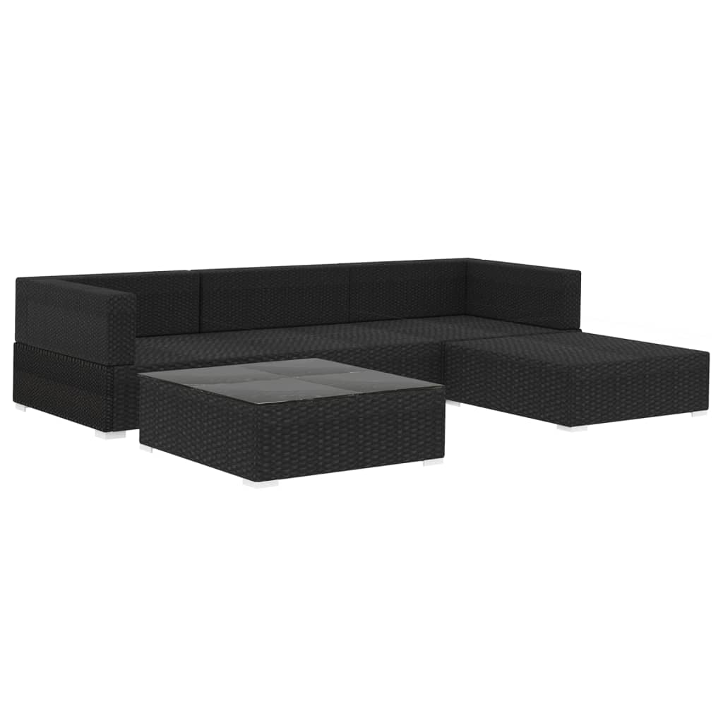 Set Divani da Giardino 5 pz con Cuscini in Polyrattan Nero - homemem39