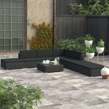 Set Divani da Giardino 8 pz con Cuscini in Polyrattan Nero | homemem39