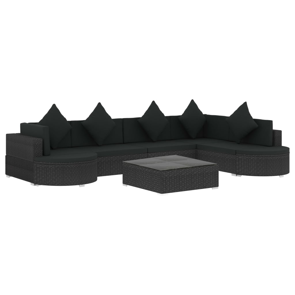 Set Divani da Giardino 8 pz con Cuscini in Polyrattan Nero - homemem39