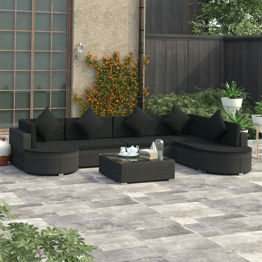 Set Divani da Giardino 8 pz con Cuscini in Polyrattan Nero - homemem39