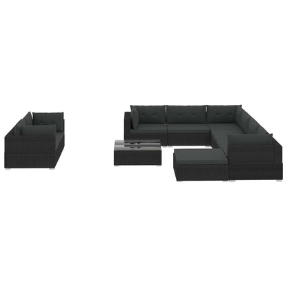 Set Divani da Giardino 10 pz con Cuscini in Polyrattan Nero - homemem39