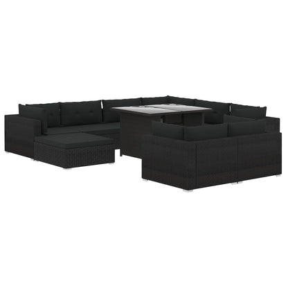 Set Divani da Giardino 10 pz con Cuscini in Polyrattan Nero