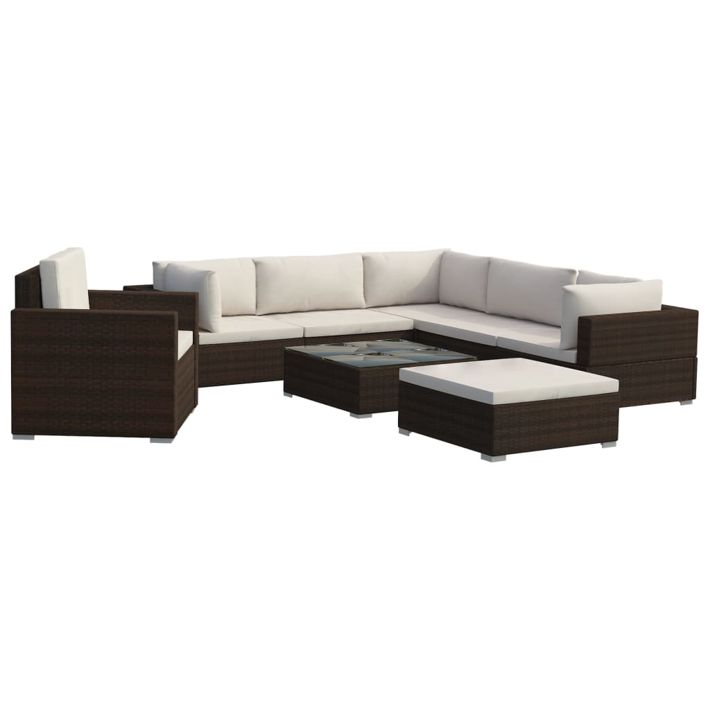 Set Divani da Giardino 8 pz con Cuscini in Polyrattan Marrone | homemem39